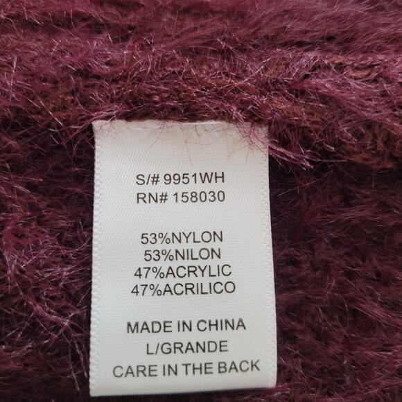 Love Tree Womens Burgundy Fuzzy Open Front Chic Outdoor Cardigan Sweater Medium - Picture 6 of 7